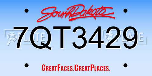 7QT3429 South Dakota License Plate