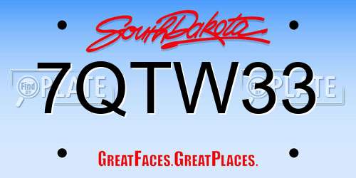 7QTW33 South Dakota License Plate