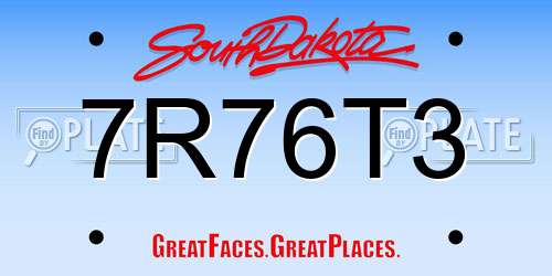 7R76T3 South Dakota License Plate