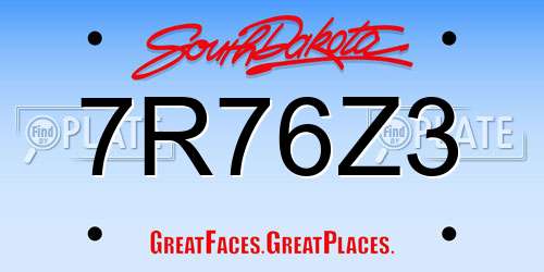 7R76Z3 South Dakota License Plate