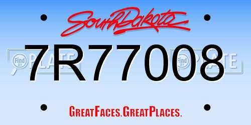 7R77008 South Dakota License Plate