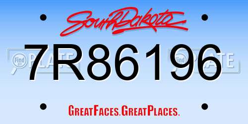 7R86196 South Dakota License Plate