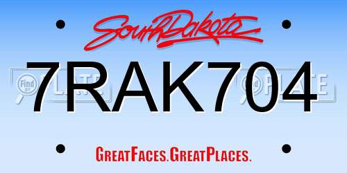 7RAK704 South Dakota License Plate