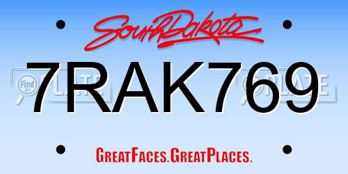 7RAK769 South Dakota License Plate