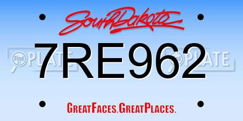 7RE962 South Dakota License Plate