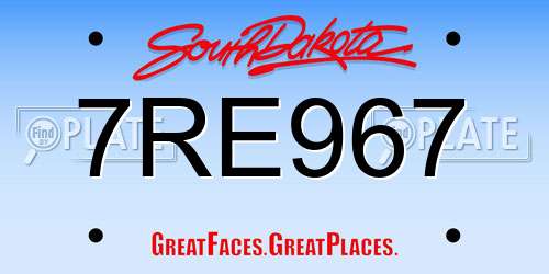 7RE967 South Dakota License Plate