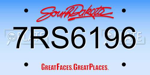 7RS6196 South Dakota License Plate