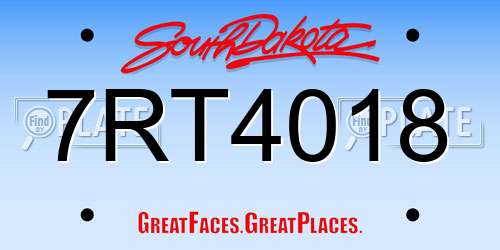 7RT4018 South Dakota License Plate