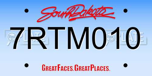 7RTM010 South Dakota License Plate