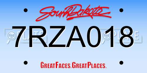 7RZA018 South Dakota License Plate