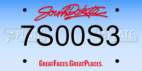 7S00S3 South Dakota License Plate