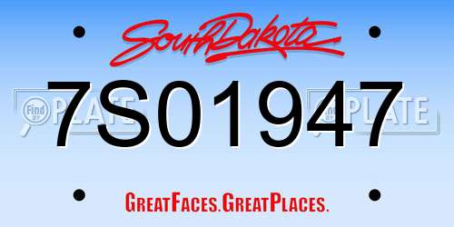 7S01947 South Dakota License Plate