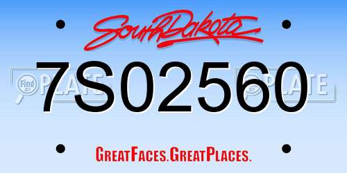7S02560 South Dakota License Plate