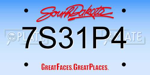 7S31P4 South Dakota License Plate
