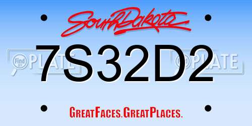 7S32D2 South Dakota License Plate