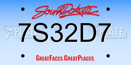 7S32D7 South Dakota License Plate