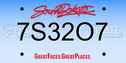 7S32O7 South Dakota License Plate