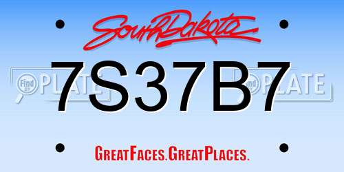 7S37B7 South Dakota License Plate