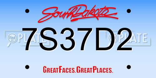 7S37D2 South Dakota License Plate