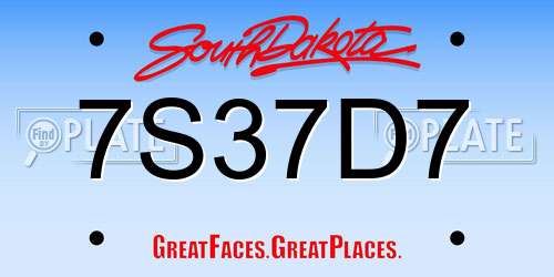 7S37D7 South Dakota License Plate