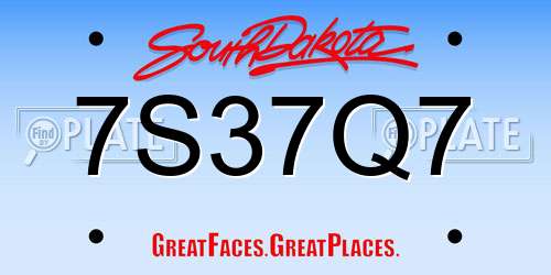 7S37Q7 South Dakota License Plate