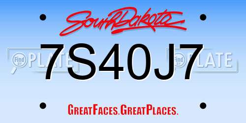 7S40J7 South Dakota License Plate