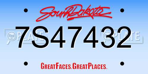 7S47432 South Dakota License Plate