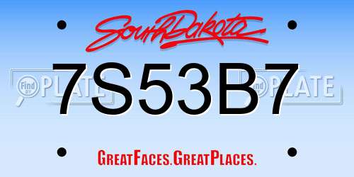 7S53B7 South Dakota License Plate