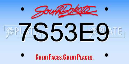 7S53E9 South Dakota License Plate