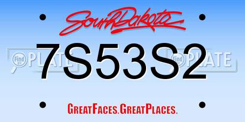 7S53S2 South Dakota License Plate