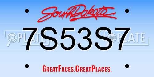 7S53S7 South Dakota License Plate