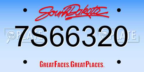 7S66320 South Dakota License Plate
