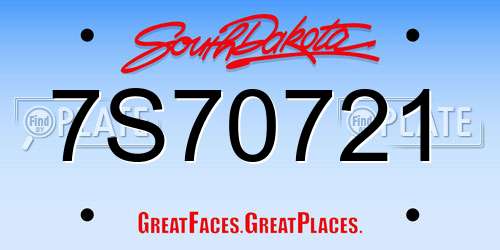7S70721 South Dakota License Plate