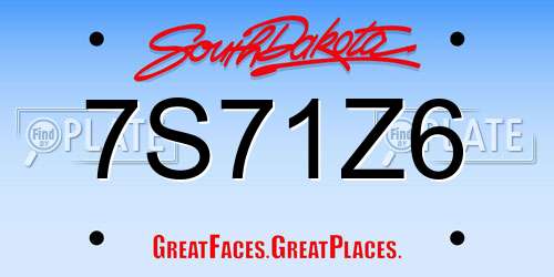 7S71Z6 South Dakota License Plate