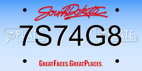 7S74G8 South Dakota License Plate