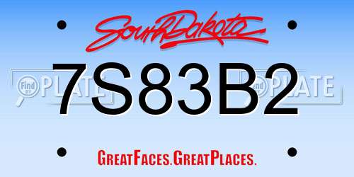 7S83B2 South Dakota License Plate