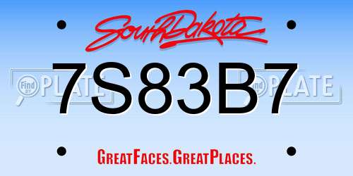 7S83B7 South Dakota License Plate