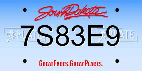 7S83E9 South Dakota License Plate