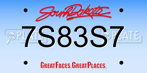 7S83S7 South Dakota License Plate