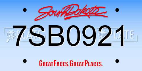 7SB0921 South Dakota License Plate