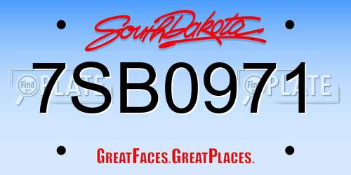 7SB0971 South Dakota License Plate