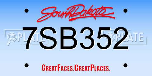 7SB352 South Dakota License Plate