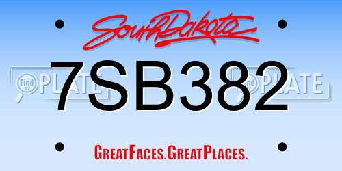 7SB382 South Dakota License Plate