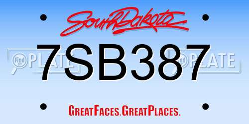 7SB387 South Dakota License Plate