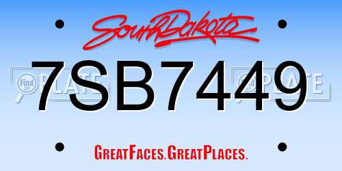 7SB7449 South Dakota License Plate
