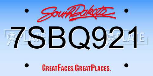 7SBQ921 South Dakota License Plate