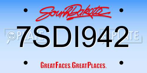 7SDI942 South Dakota License Plate