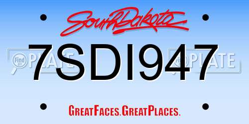 7SDI947 South Dakota License Plate