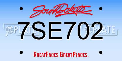 7SE702 South Dakota License Plate