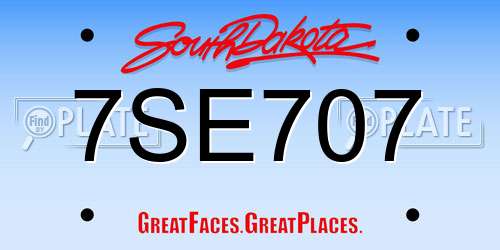 7SE707 South Dakota License Plate